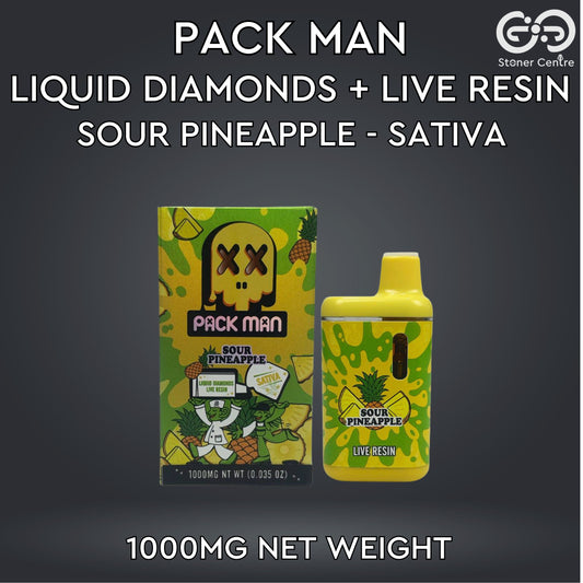 PACK MAN LIQUID DIAMONDS + LIVE RESIN 1.0ML | SOUR PINEAPPLE : SATIVA