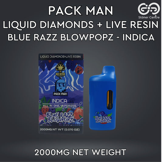 PACK MAN LIQUID DIAMONDS + LIVE RESIN | BLUE RAZZ BLOWPOPZ : INDICA