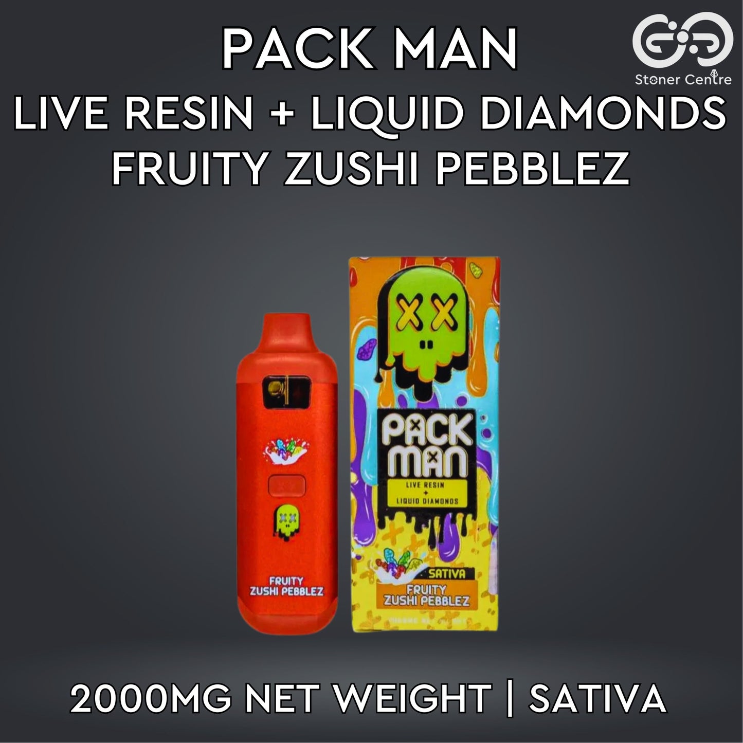 PACK MAN - LIVE RESIN + LIQUID DIAMONDS 2.0ML | FRUITY ZUSHI PEBBLEZ : SATIVA