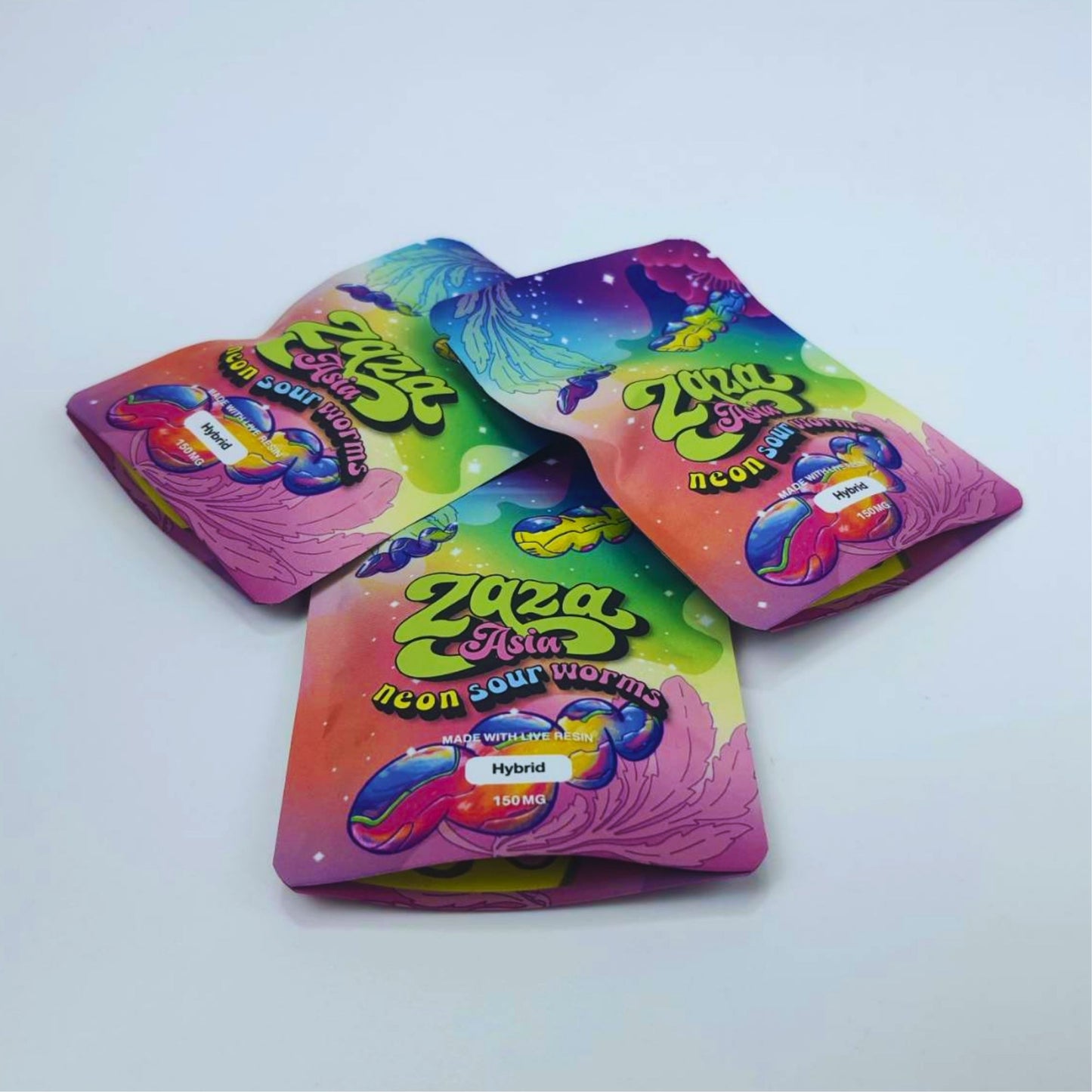 JELLY ZAZA ASIA | NEON SOUR WORMS 150MG EDIBLES GUMMY INFUSED THC SNACK