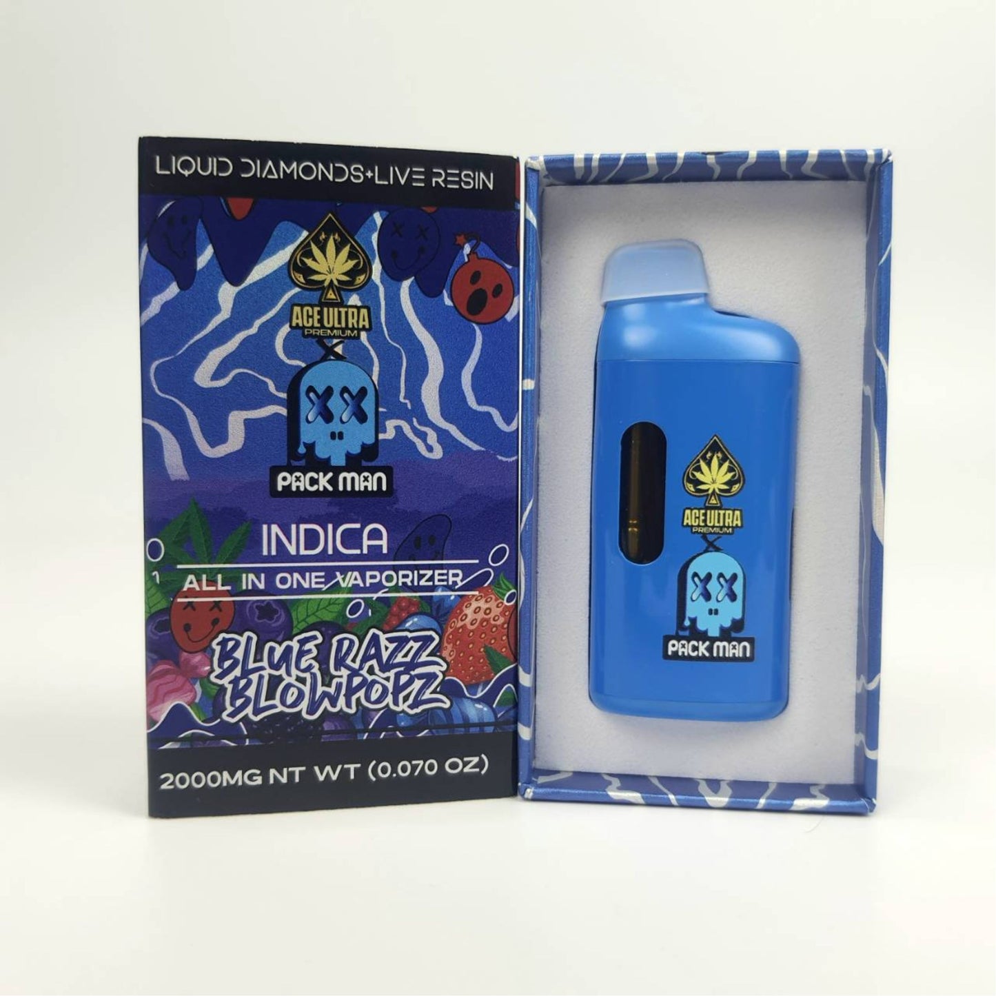 PACK MAN LIQUID DIAMONDS + LIVE RESIN | BLUE RAZZ BLOWPOPZ : INDICA